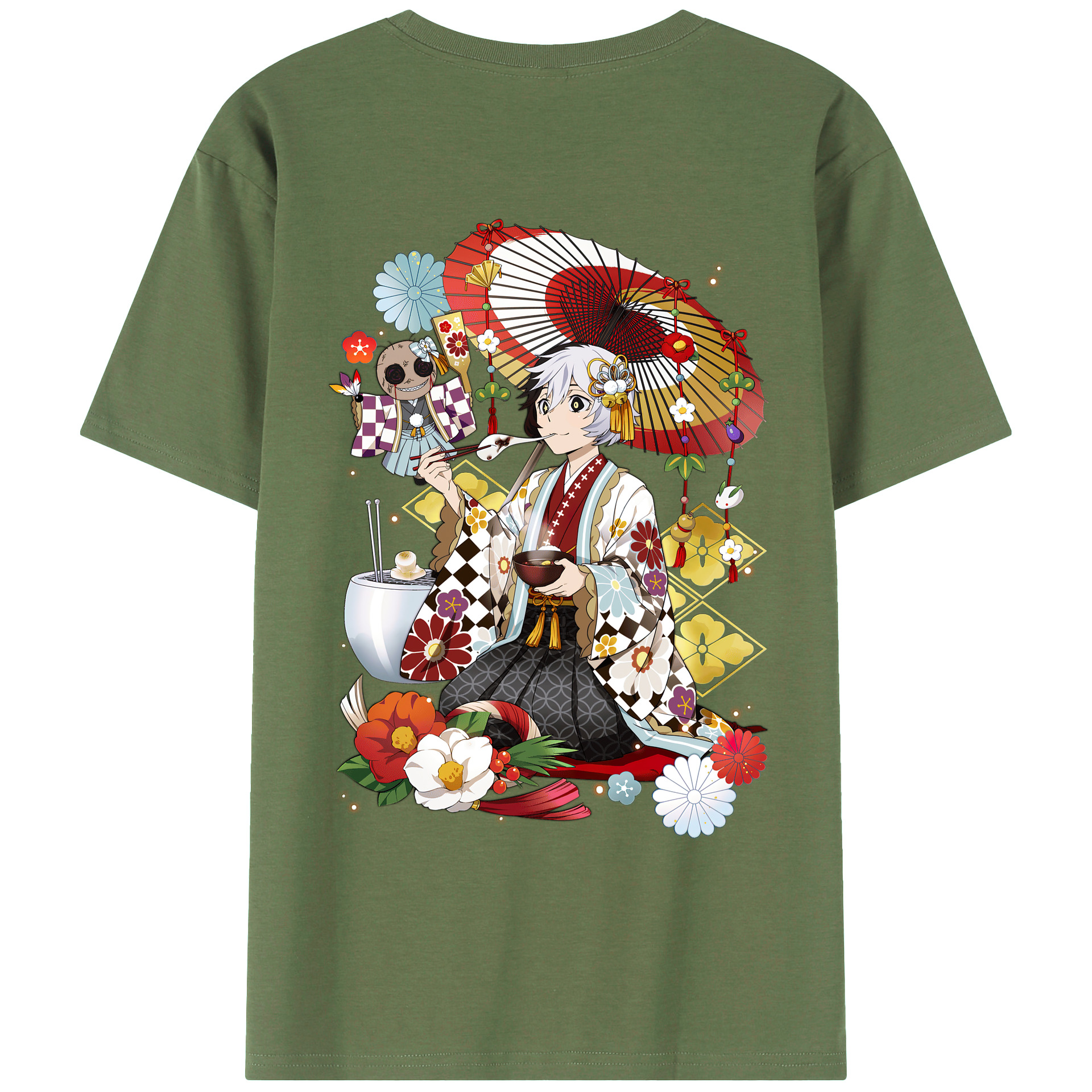 （画像用） 文豪ストレイドッグス Bungo Stray Dogs 綿100％ メンズ半袖Tシャツ（バックプリント） 通気性